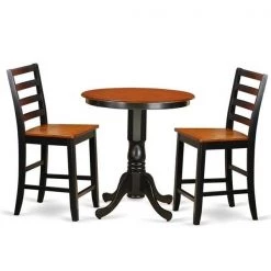 East West Furniture EDFA3-BLK-W Counter Height Pub Table & 2 Kitchen Bar Stool; Black Finish