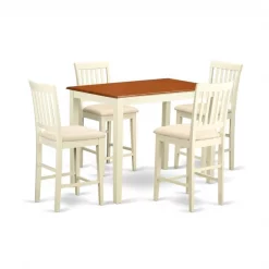 East West Furniture YAVN5-WHI-C Counter Height Dining Room Table & 4 Chair; White Finish