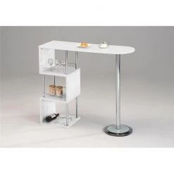 Inroom Furniture Designs SC-6094-W Wood & Chrome Metal Bar Table - White