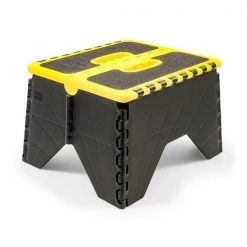 Strike3 Yellow & Black Non Skid RV Folding Step Stool; Plastic