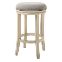 New Ridge Home Goods NH104854-FCS-DI 25 in. Victoria Bar Height Swivel Stool in Distressed Ivory Finish & Paradigm Quartz Fabric