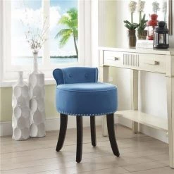 Posh Living Alena Velvet Contemporary Nailhead Trim Rolled Back Vanity Stool - Slate Blue