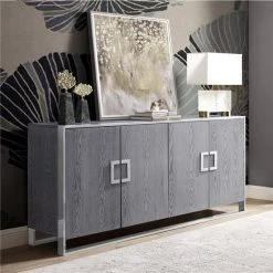 Posh Living SD133-09AG-UE Haukea Sideboard with 4 Doors; Ash Grey