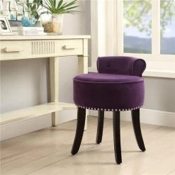 Posh Living VS52-02PL-UE Alena Velvet Contemporary Nailhead Trim Rolled Back Vanity Stool; Purple - 22.8 x 17.9 x 19 in.