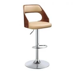 HomeRoots Furniture 286641 37-45 x 19 x 20 in. Beige PU & Walnut Adjustable Stool