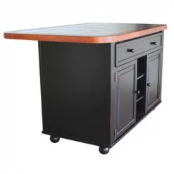 Seatsolutions Sunset Trading Antique Black Kitchen Island with Cherry Trim & Inlaid Granite Top