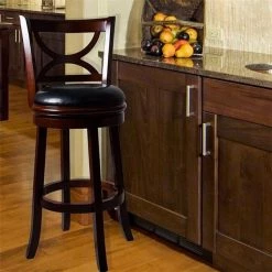 Lavish Home 75-PB29W Swivel Wood Bar Stool with Back; Dark Wood Finish