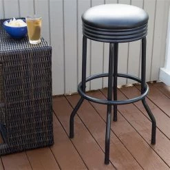 Trademark Global 99-1051-B Outdoor Ribbed Swivel Barstool - Black
