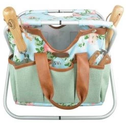 Esschert Design USA 256987 Rose Print Canvas Tool Stool