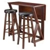Winsome 94336 36.22 x 31.5 x 39.37 in. Harrington Drop Leaf High Table with 2-29 in. Cushion Round Seat Stools; Antique Walnut - 3 Piece -Kitchen & Dining Furniture Sales Store Unbeatablesale20Inc WNSM1478xx650xx3f0686