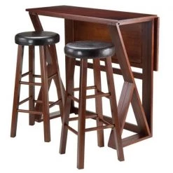 Winsome 94336 36.22 x 31.5 x 39.37 in. Harrington Drop Leaf High Table with 2-29 in. Cushion Round Seat Stools; Antique Walnut - 3 Piece