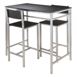 Winsome 93336 38.03 x 42.01 x 23.62 in. Hanley High Table with 2 High Back Stools; Black & Metal - 3 Piece