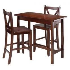 Winsome 94364 33.27 x 39.37 x 19.69 in. Sally Breakfast Table Set with 2 V-Back Stool; Walnut - 3 Piece
