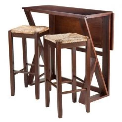 Doba-Bnt 36.22 x 39.37 x 31.5 in. Harrington Drop Leaf High Table with 2-29 in. Rush Seat Stools - 3 Piece