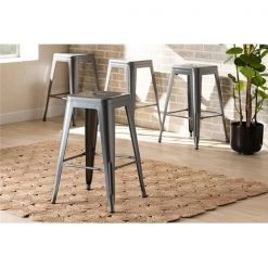 Baxton Studio AY-MC06-Dark Grey-CS Horton Modern & Contemporary Industrial Grey Finished Metal Stackable Counter Stool Set - 4 Piece