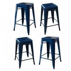 Highkey Loft Blue 24 in. Metal Bar Stool; 4 Piece