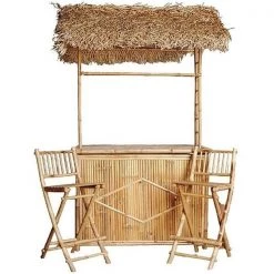Bamboo54 5456 3 Piece Bar Table Set with Thatched Top