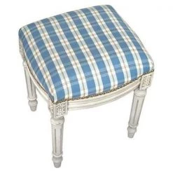 123 Creations C697WFS Plaid-Blue Fabric Upholstered Stool