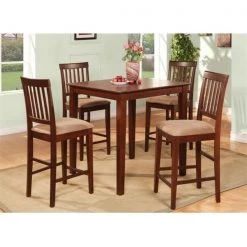 East West Furniture VERN5-MAH-C 5-Piece Vernon Pub; Counter Height Square Table & 4 Microfiber upholstered Seat