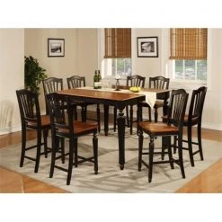 East West Furniture CHEL7-BLK-W Chelsea 7PC Set with Gathering 54 in. square counter height table and 6 wood seat stools