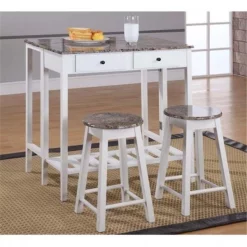 Inroom Furniture Designs D1022 D1022 Breakfast Pub Set White - Marble Finish
