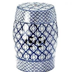 Comfortcreator 13 x 13 x 17.5 in. Ceramic Stool Accent Table; Blue & White
