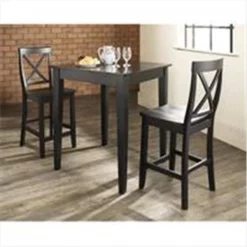 Modern Marketing Crosley Furniture KD320005BK 3 Piece Pub Dining Set with Tapered Leg and X-Back Stools in Black Finish
