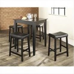 Modern Marketing Crosley Furniture KD520008BK 5 Piece Pub Dining Set with Tapered Leg and Upholstered Saddle Stools in Black Finish