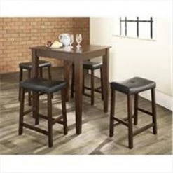 Modern Marketing Crosley Furniture KD520008MA 5 Piece Pub Dining Set with Tapered Leg and Upholstered Saddle Stools in Vintage Mahogany Finish