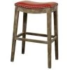 New Pacific Direct 198631B-67 Elmo Bonded Leather Bar Stool Mystique Gray Frame; Red