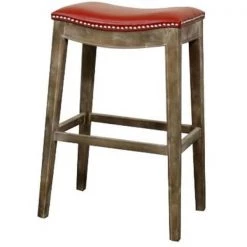 New Pacific Direct 198631B-67 Elmo Bonded Leather Bar Stool Mystique Gray Frame; Red