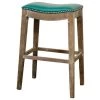 New Pacific Direct 198631B-323 Elmo Bonded Leather Bar Stool Mystique Gray Frame; Turquoise
