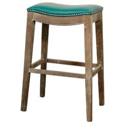 New Pacific Direct 198631B-323 Elmo Bonded Leather Bar Stool Mystique Gray Frame; Turquoise