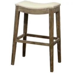 New Pacific Direct 198631B-2050 Elmo Bonded Leather Bar Stool Mystique Gray Frame; Beige