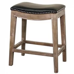 New Pacific Direct 198625B-23 Elmo Bonded Leather Counter Stool Mystique Gray Frame; Black
