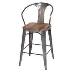 New Pacific Direct 938541-GM Metropolis Metal Counter Stool Wood Seat; Gunmetal - Set of 4