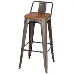 New Pacific Direct 938537-GM Metropolis Low Back Bar Stool Wood Seat; Gunmetal - Set of 4