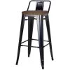 New Pacific Direct 938533-B Metropolis Low Back Counter Stool Wood Seat; Black - Set of 4