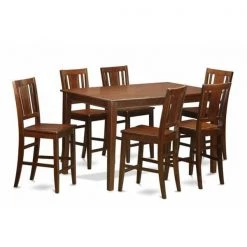 East West Furniture DUBU7H-MAH-W 7 Piece Pub Table Set- Counter Height Table and 6 Counter Height Chair