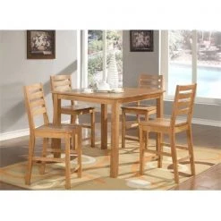 East West Furniture CAFE5-OAK-W 5 Piece Gathering Table Set-Counter Height Square Table and 4 Stools