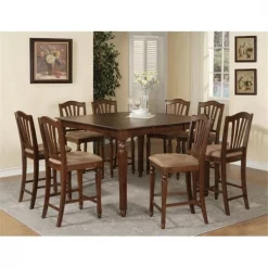 East West Furniture CHEL9-MAH-C 9 Piece Gathering Table Set-Square Counter Height Table8 Stools
