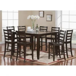 East West Furniture FAIR9-CAP-W 9 Piece Counter Height Set- Square Table and 8 Counter Height Chairs