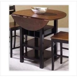 Sunset Trading Quincy Pub Table in Black with Cherry Finish Drop Leaf Top