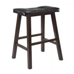 Winsome Trading WinsomeTrading 94069 24 in. Cushion Saddle Seat Stool Black Faux Leather RTA - Antique Walnut