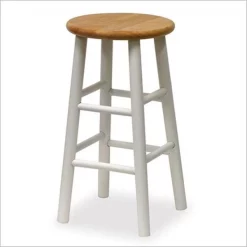 Winsome 53784 Natural & White Beechwood BAR STOOL 24 Inch ASSEM BEVEL SEAT 2 PACK