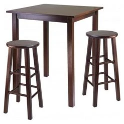Winsome Trading 94390 Parkland 3pc High Table with 29 in. Square Leg Stools Walnut