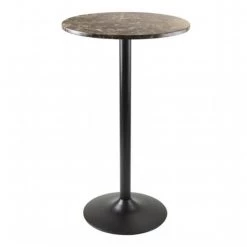 Winsome Trading 76124 Cora Pub Table; Bar Height; Round; Faux Marble Top; Black Base