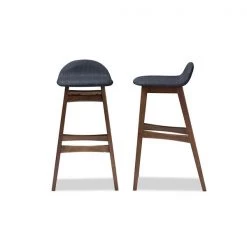 Baxton Studio Bloom Barstool-Dark Blue Bloom Mid-Century Retro Modern Scandinavian Style Dark Blue Fabric Upholstered Walnut Wood 30 in. Bar Stool - 34.32 x 18.33 x 19.89 in. - Pack of 2