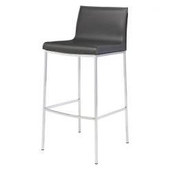 Nuevo Dark Grey Leather Colter Bar Stool