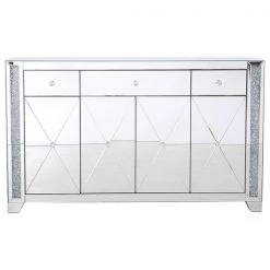 Elegant Decor 60 In Silver Crystal Mirrored Credenza
